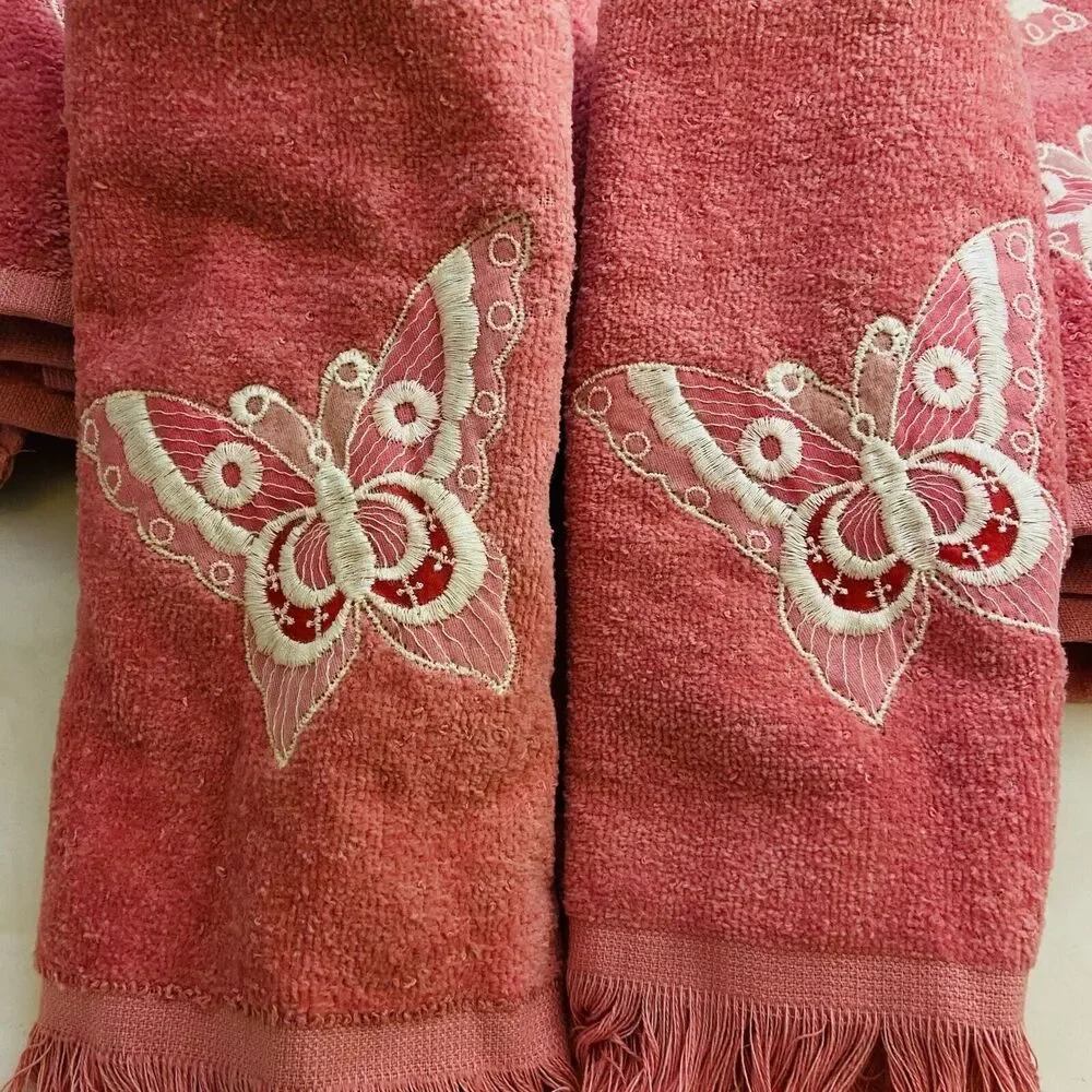 4329 After Bath Pink butterfly embroiderd towels